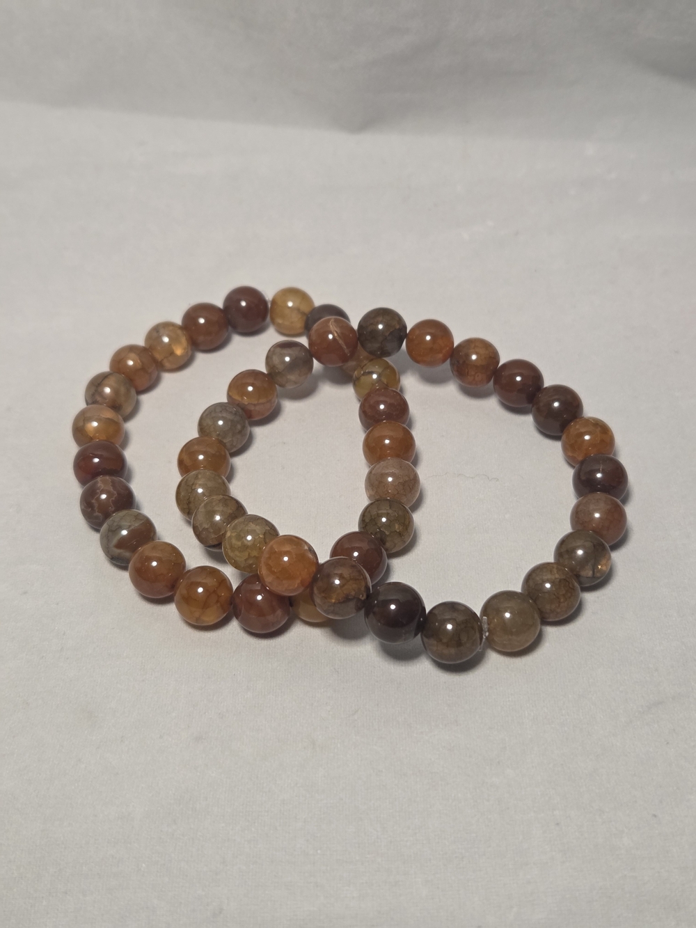 Natural Multi-Tone Agate Bead Stretch Bracelet - Brown / Rust